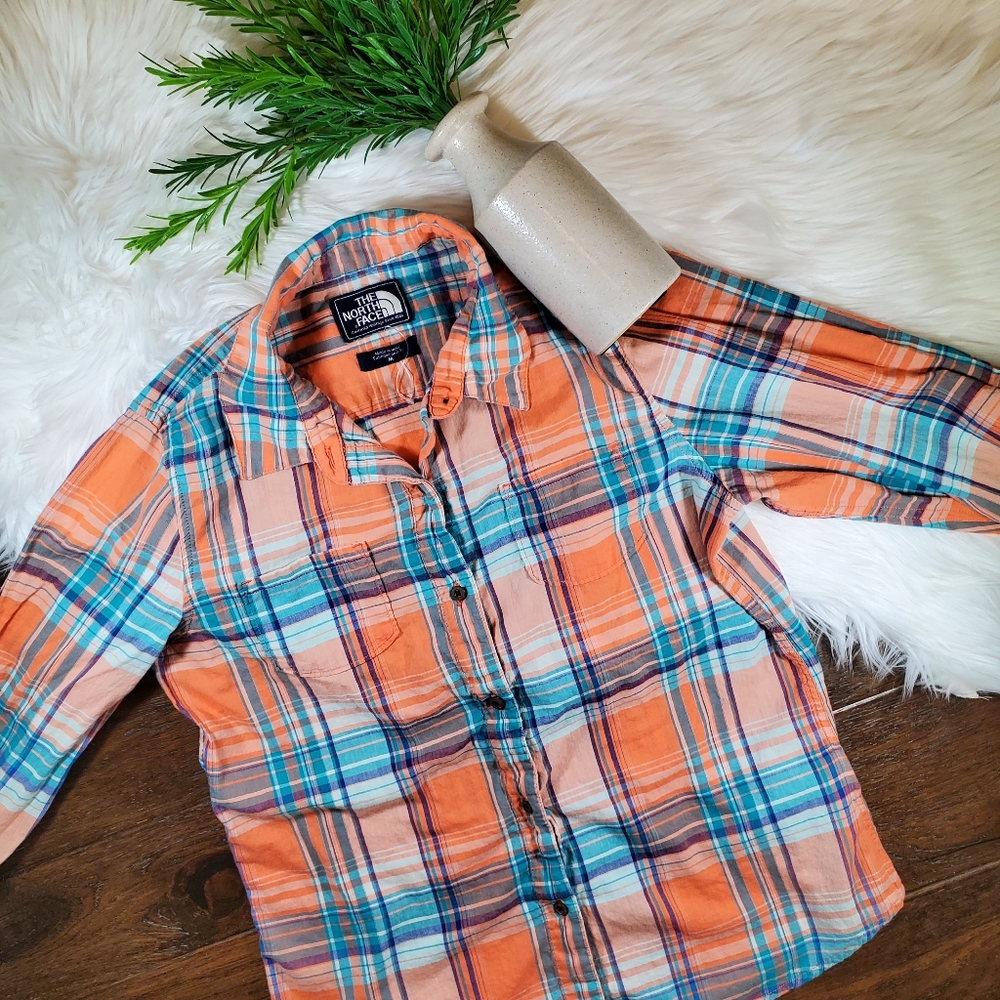 The North Face Orange Plaid Shirt | sz Medium